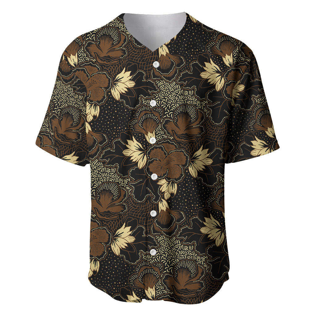 Javanese Batik Semen Baseball Jersey Indonesian Traditional Pattern LT01 Black - Polynesian Pride