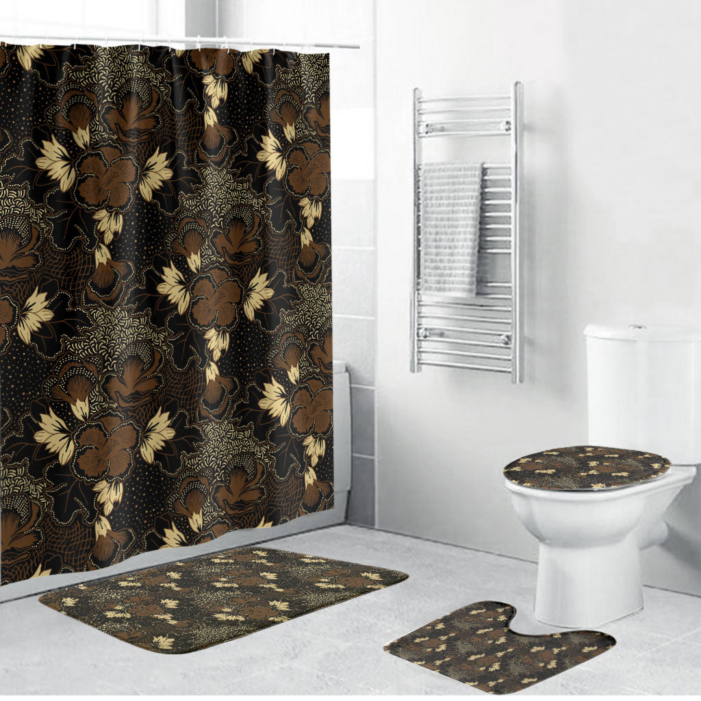 Javanese Batik Semen Bathroom Set Indonesian Traditional Pattern LT01 Bathroom Set (4 pcs) Black - Polynesian Pride