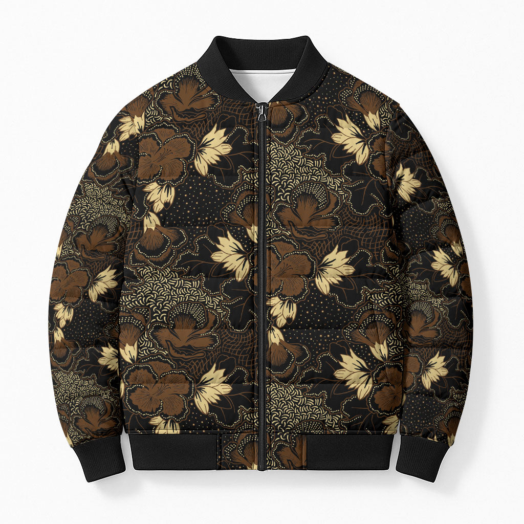 Javanese Batik Semen Bomber Puffer Jacket Indonesian Traditional Pattern LT01 Unisex Black - Polynesian Pride