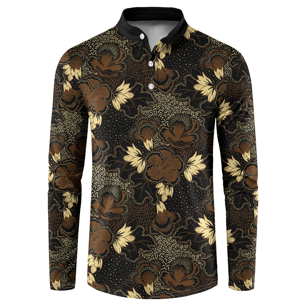 Javanese Batik Semen Button Sweatshirt Indonesian Traditional Pattern LT01 Black - Polynesian Pride