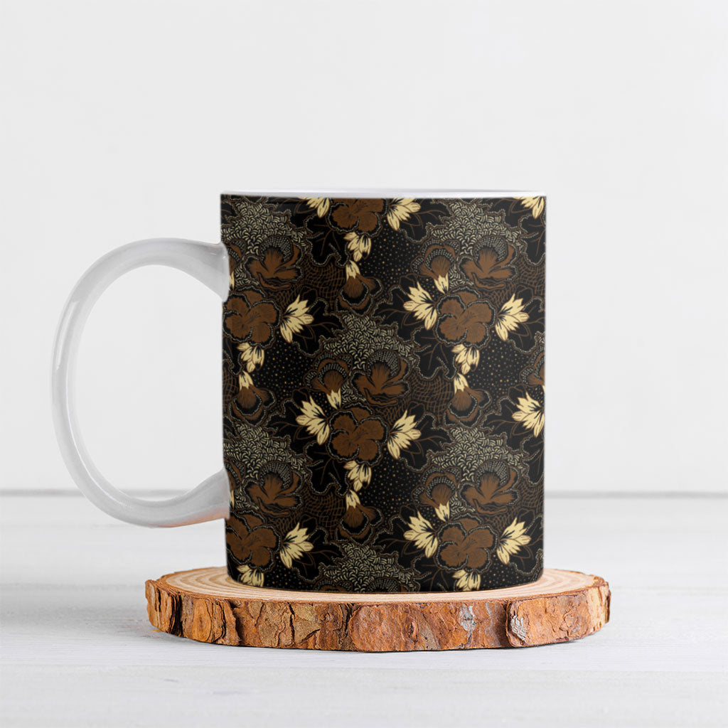 Javanese Batik Semen Ceramic Mug Indonesian Traditional Pattern LT01 Black - Polynesian Pride