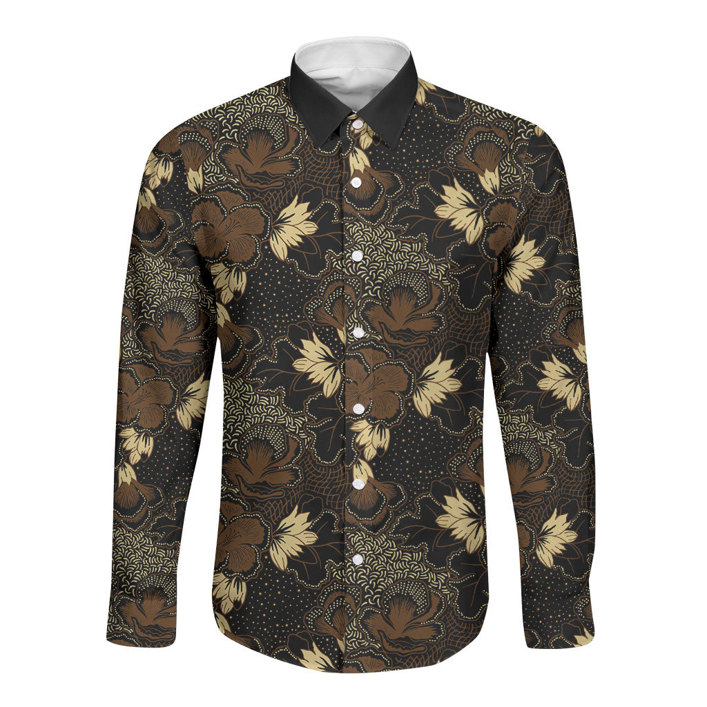 Javanese Batik Semen Long Sleeve Button Shirt Indonesian Traditional Pattern LT01 Unisex Black - Polynesian Pride