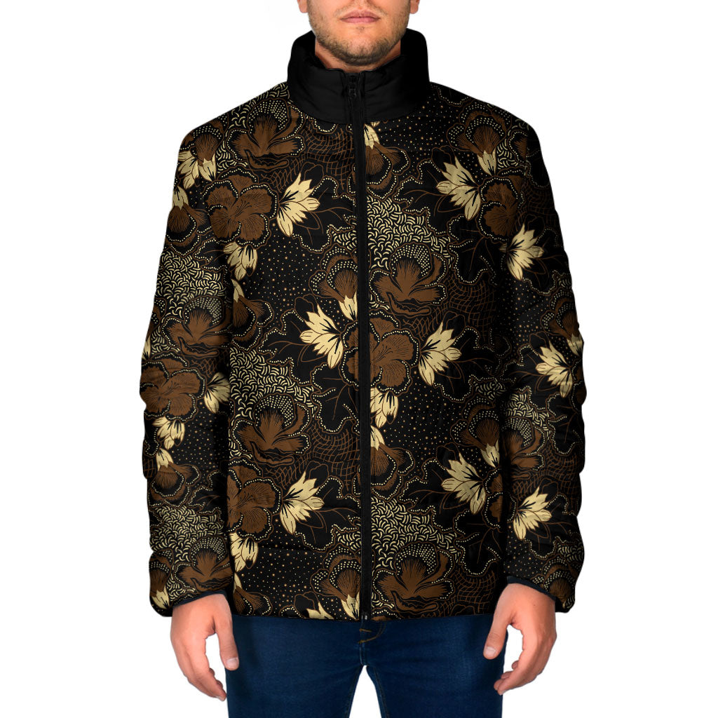 Javanese Batik Semen Padded Jacket Indonesian Traditional Pattern LT01 Men Black - Polynesian Pride