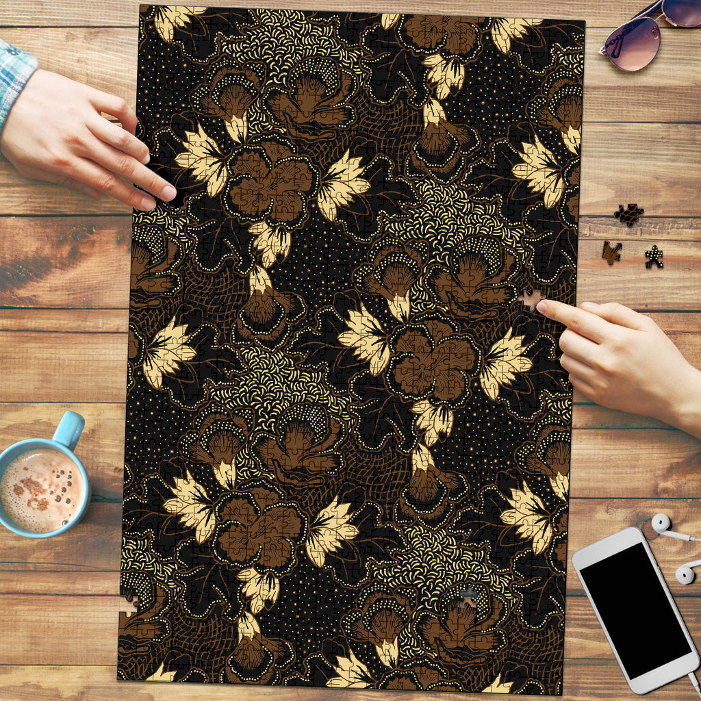 Javanese Batik Semen Puzzle Indonesian Traditional Pattern LT01 Black - Polynesian Pride