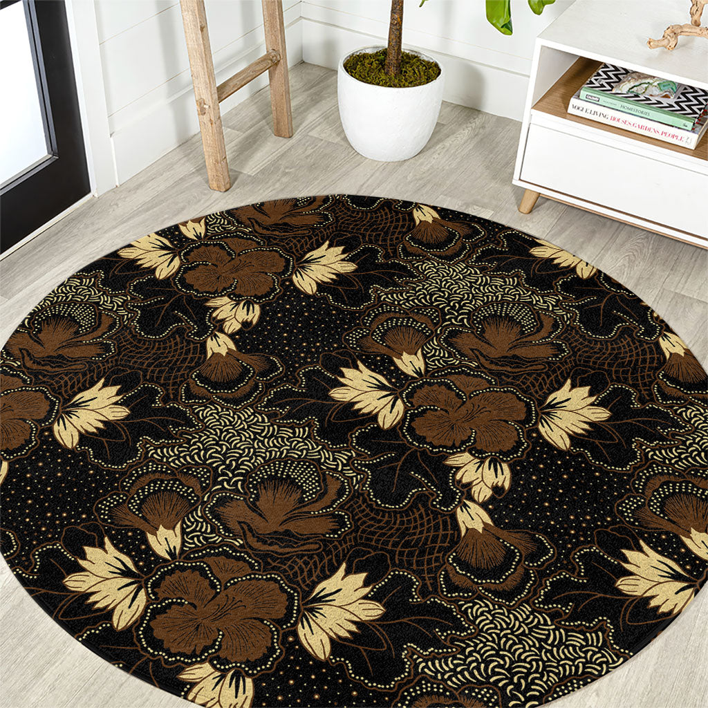 Javanese Batik Semen Round Carpet Indonesian Traditional Pattern LT01 Black - Polynesian Pride