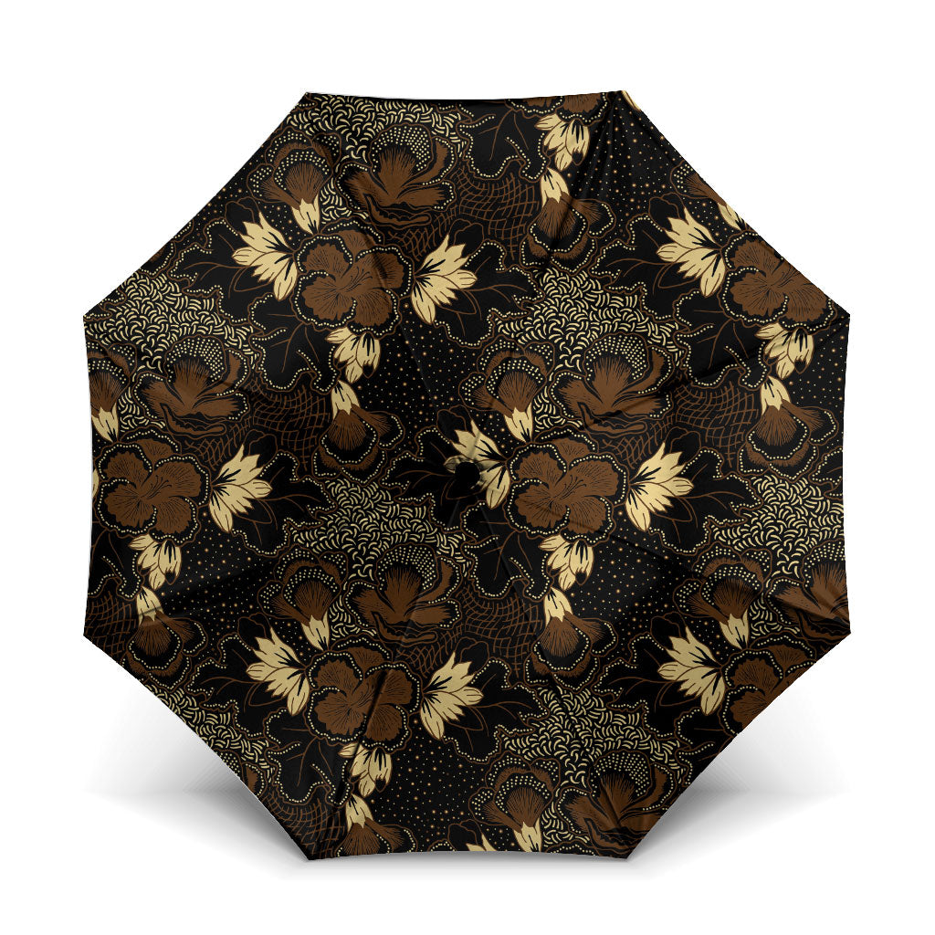 Javanese Batik Semen Umbrella Indonesian Traditional Pattern LT01 One Size Folded 11.42 inch Opened Diameter 37.4 inch Black - Polynesian Pride