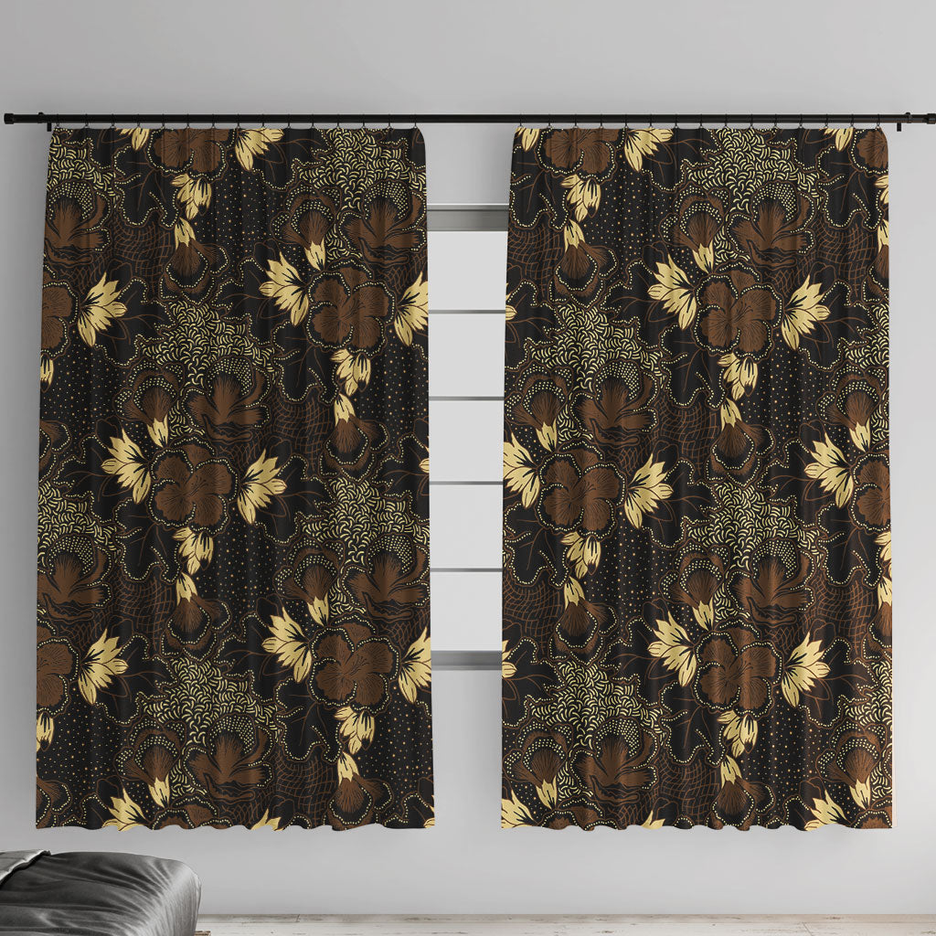 Javanese Batik Semen Window Curtain Indonesian Traditional Pattern LT01 With Hooks Black - Polynesian Pride