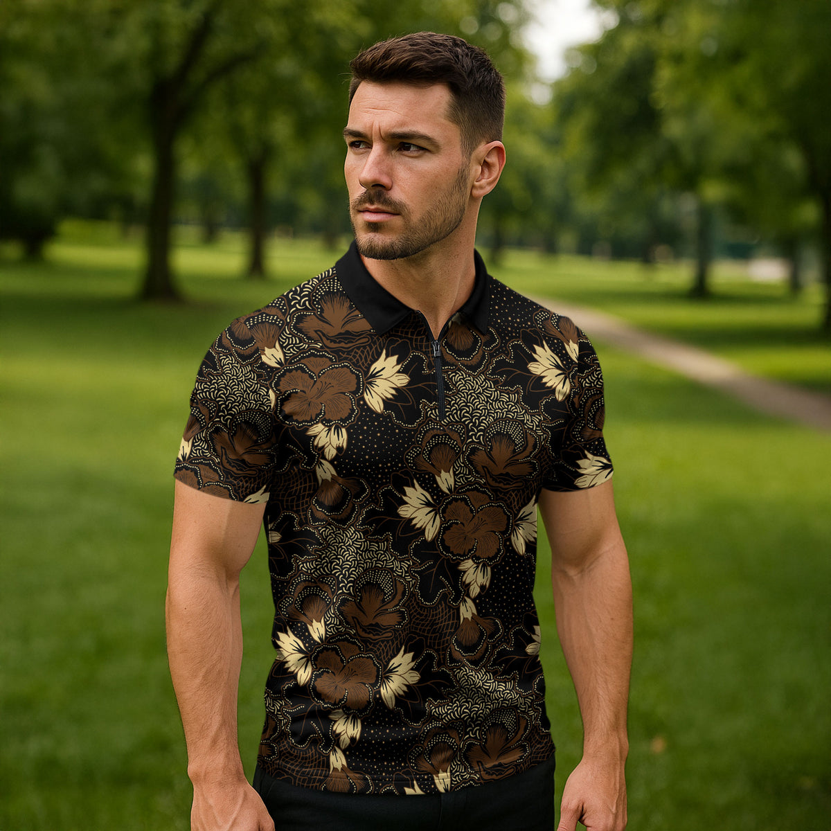 Javanese Batik Semen Zipper Polo Shirt Indonesian Traditional Pattern LT01 - Polynesian Pride