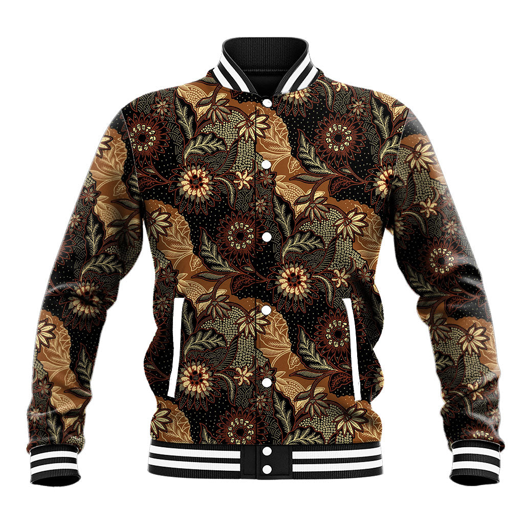 Batik Pedalaman Semen Lereng Style Baseball Jacket Indonesian Traditional Pattern LT01 Unisex Black - Polynesian Pride