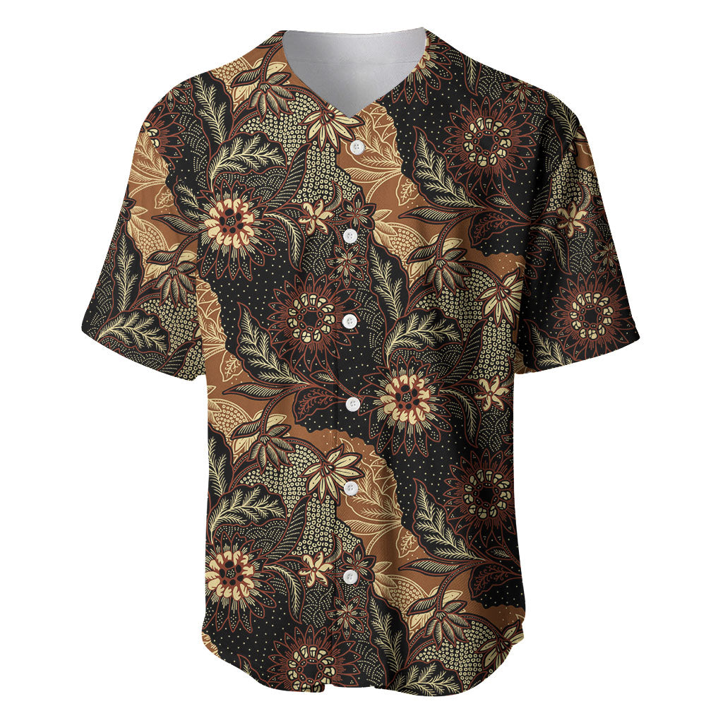 Batik Pedalaman Semen Lereng Style Baseball Jersey Indonesian Traditional Pattern LT01 Black - Polynesian Pride