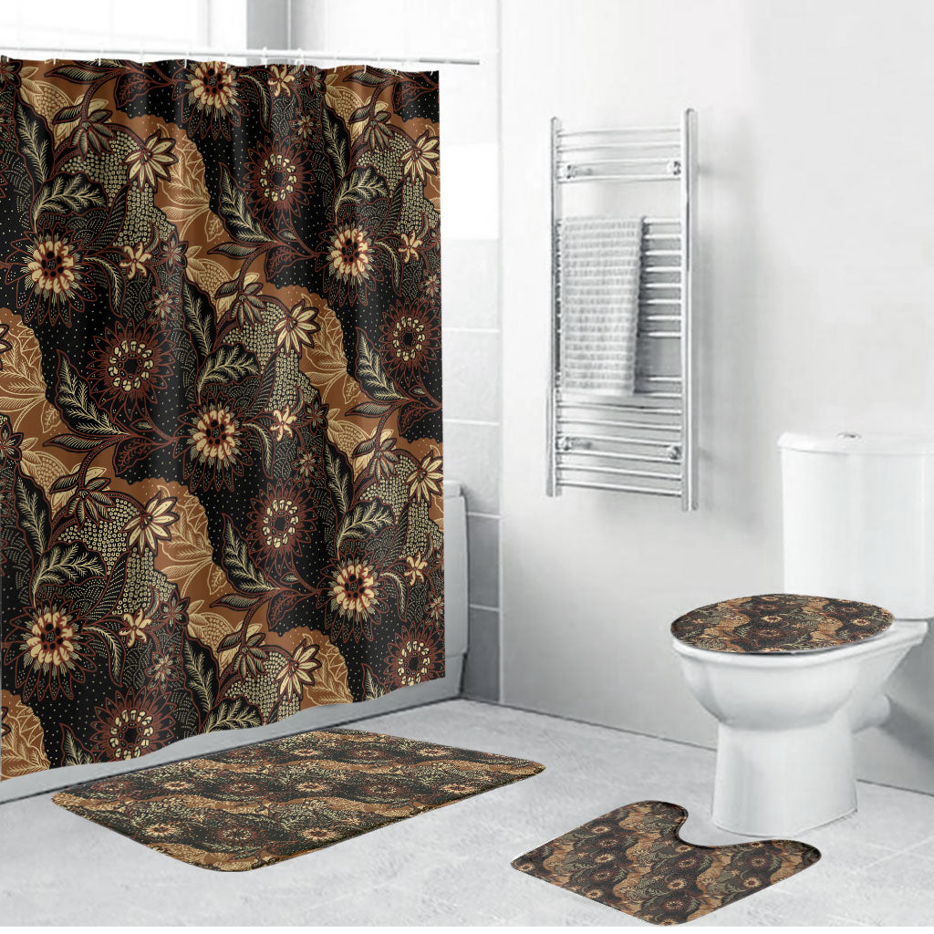 Batik Pedalaman Semen Lereng Style Bathroom Set Indonesian Traditional Pattern LT01 Bathroom Set (4 pcs) Black - Polynesian Pride
