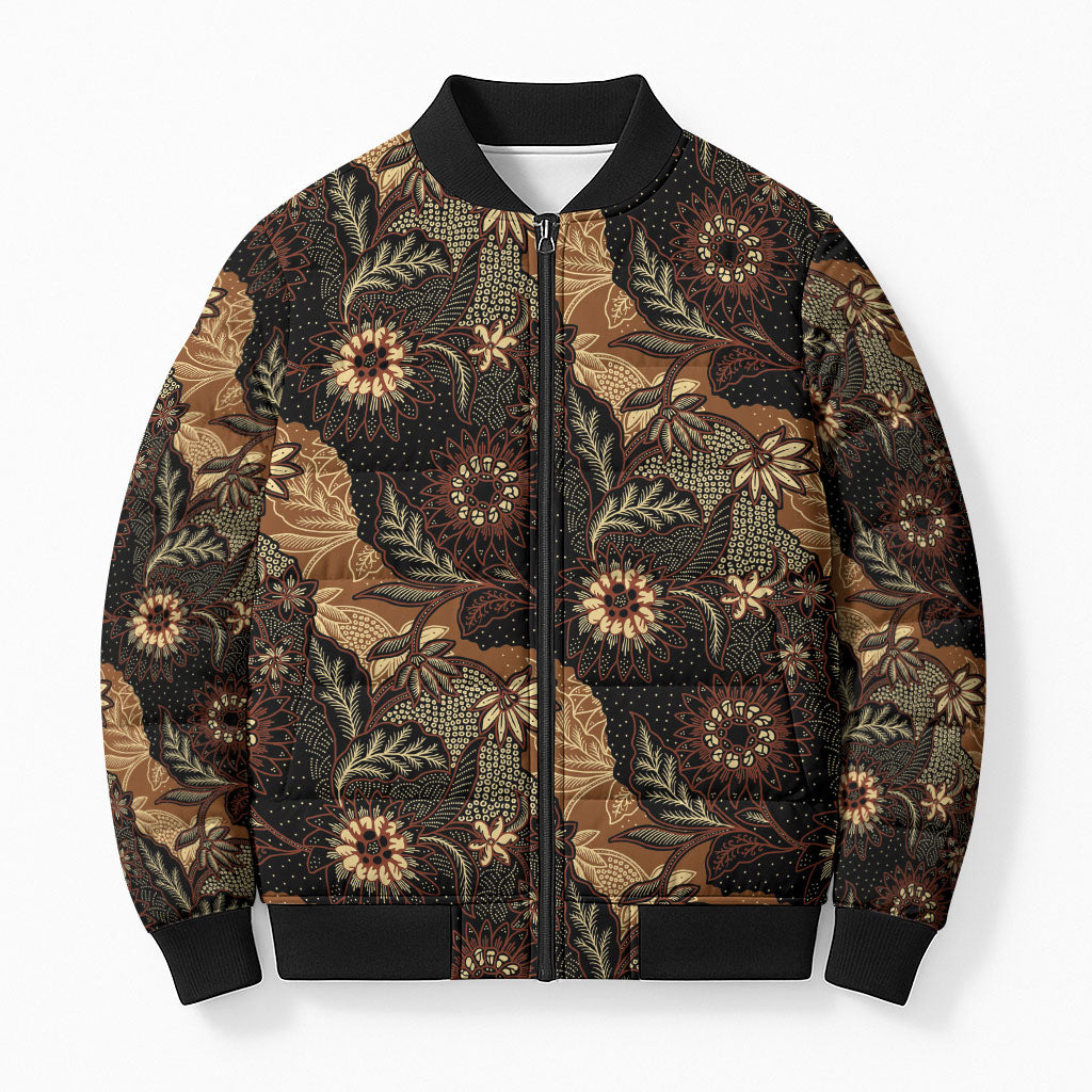 Batik Pedalaman Semen Lereng Style Bomber Puffer Jacket Indonesian Traditional Pattern LT01 Unisex Black - Polynesian Pride
