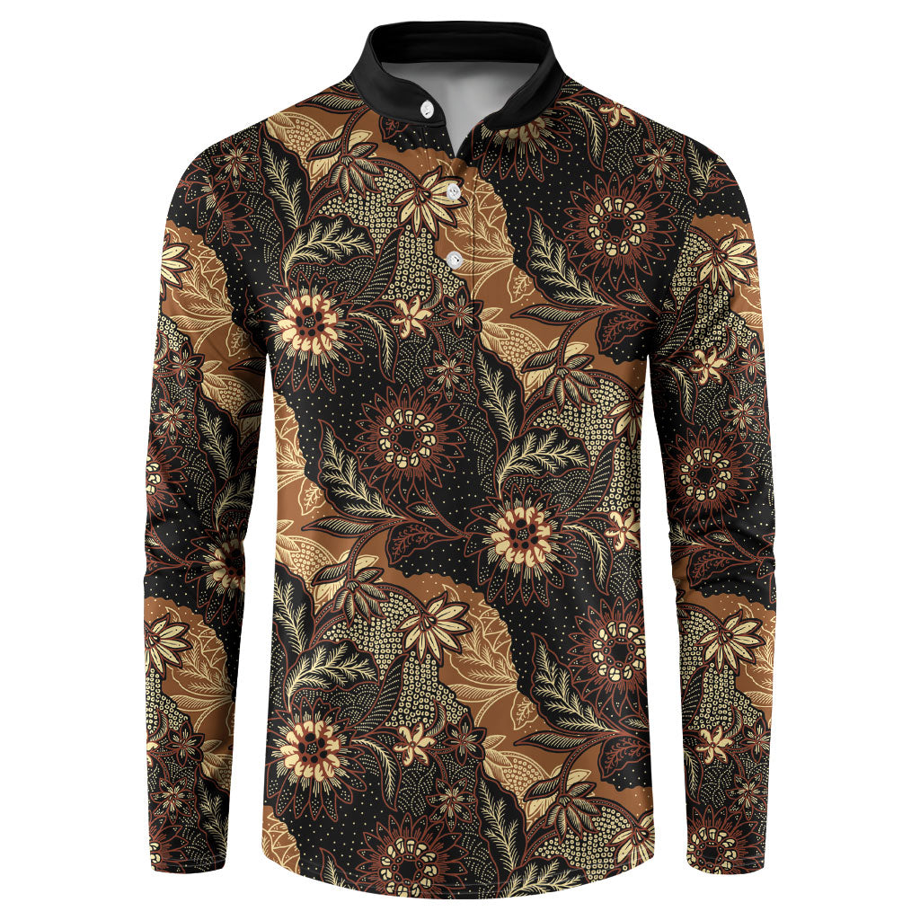 Batik Pedalaman Semen Lereng Style Button Sweatshirt Indonesian Traditional Pattern LT01 Black - Polynesian Pride