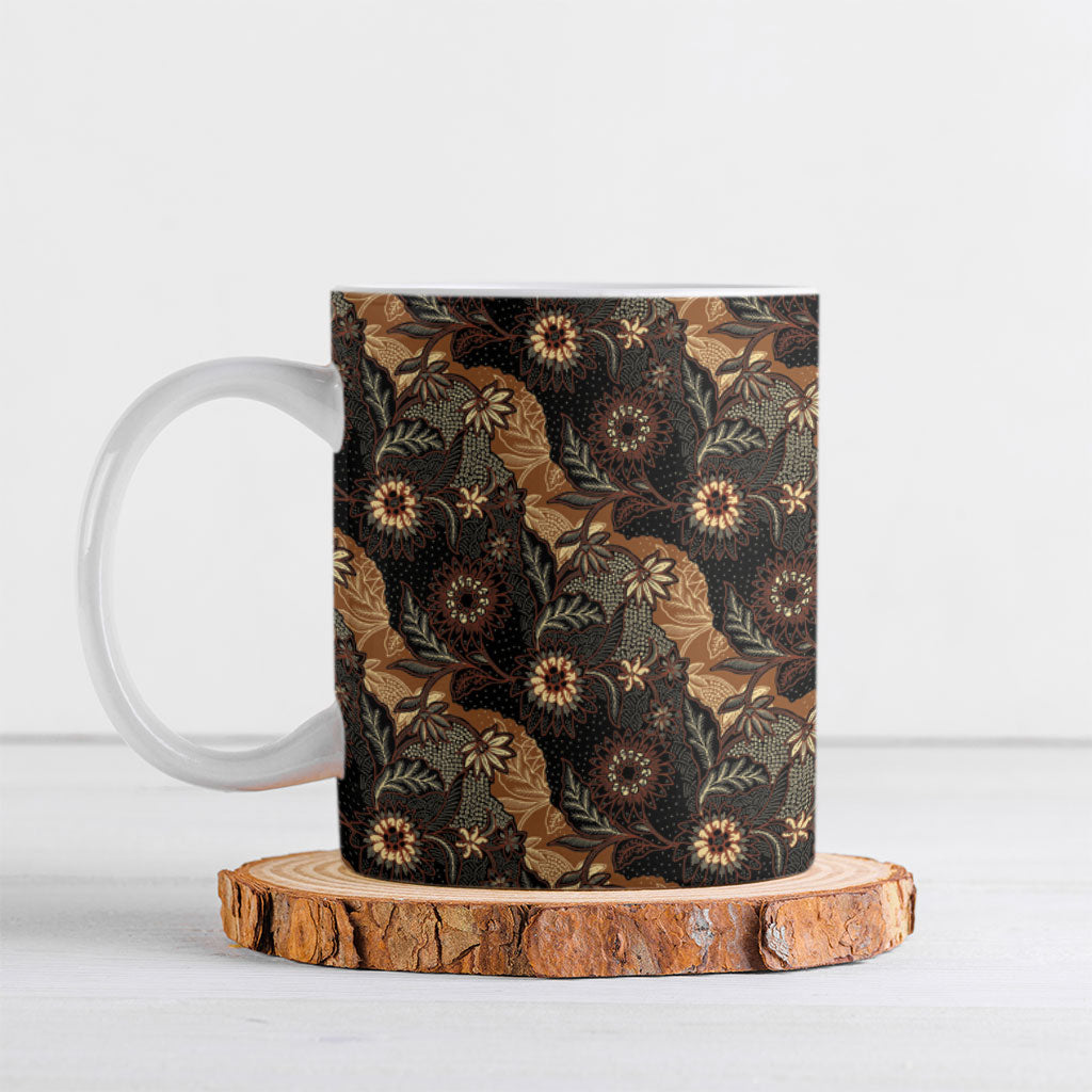 Batik Pedalaman Semen Lereng Style Ceramic Mug Indonesian Traditional Pattern LT01 Black - Polynesian Pride