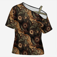 Batik Pedalaman Semen Lereng Style Cross Shoulder Shirt Indonesian Traditional Pattern LT01 Female Black - Polynesian Pride