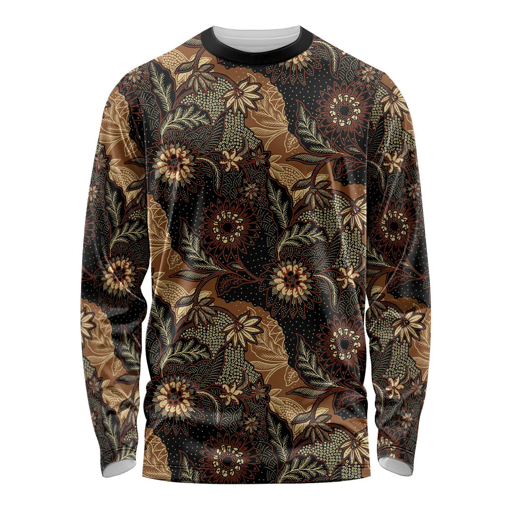 Batik Pedalaman Semen Lereng Style Long Sleeve Shirt Indonesian Traditional Pattern LT01 Unisex Black - Polynesian Pride