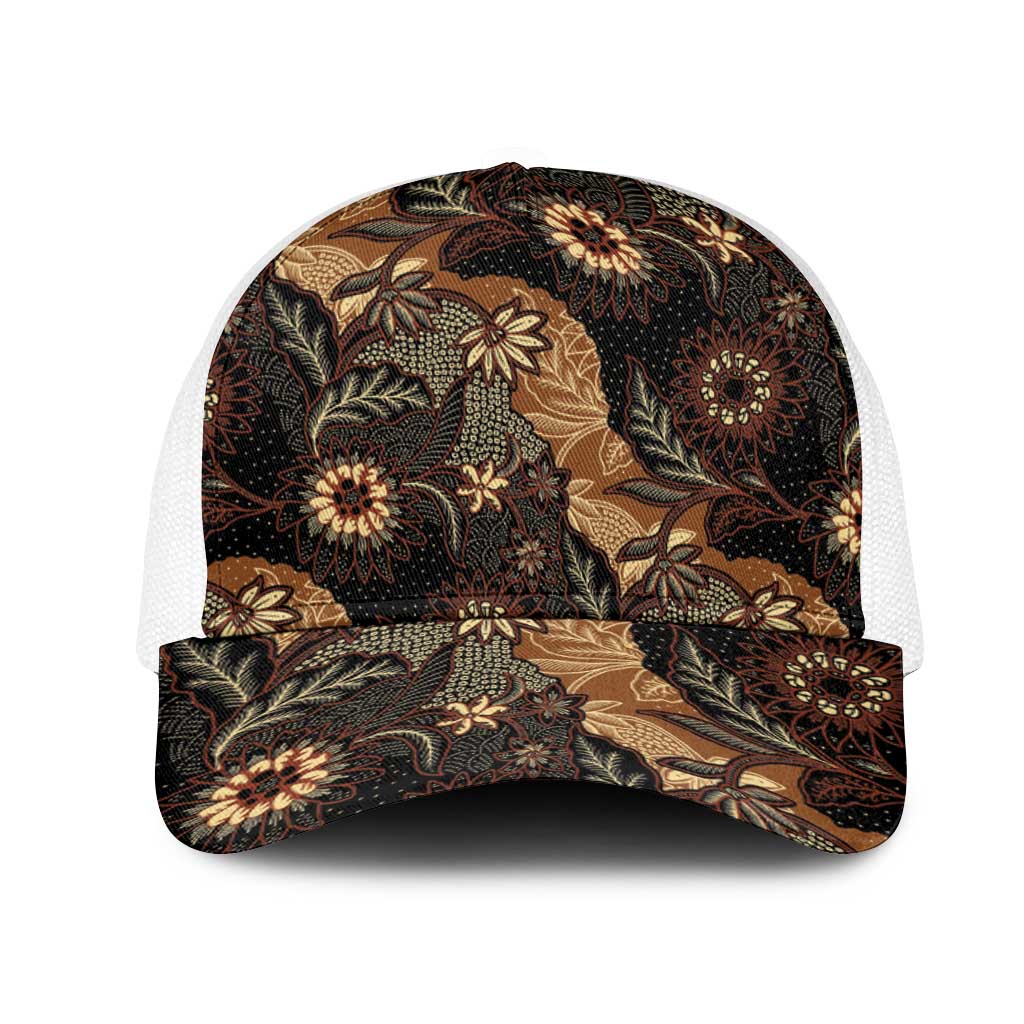 Batik Pedalaman Semen Lereng Style Mesh Trucker Cap Indonesian Traditional Pattern LT01 One Size White Black - Polynesian Pride