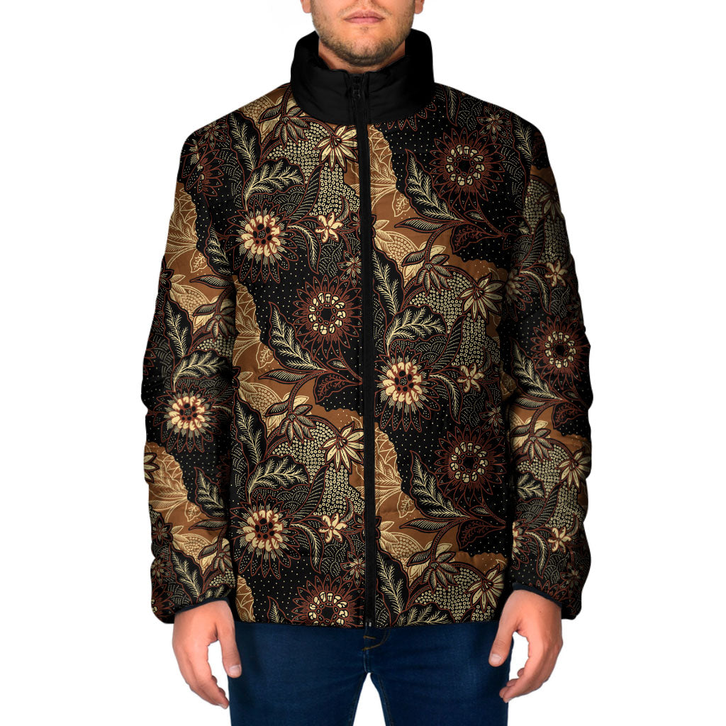 Batik Pedalaman Semen Lereng Style Padded Jacket Indonesian Traditional Pattern LT01 Men Black - Polynesian Pride