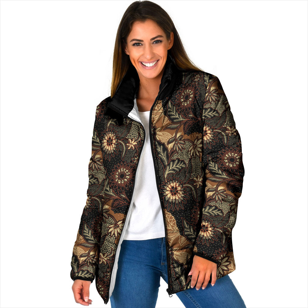 Batik Pedalaman Semen Lereng Style Padded Jacket Indonesian Traditional Pattern LT01 Women Black - Polynesian Pride