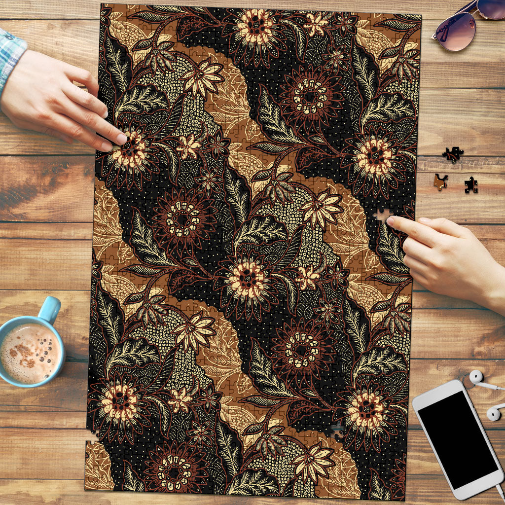 Batik Pedalaman Semen Lereng Style Puzzle Indonesian Traditional Pattern LT01 Black - Polynesian Pride