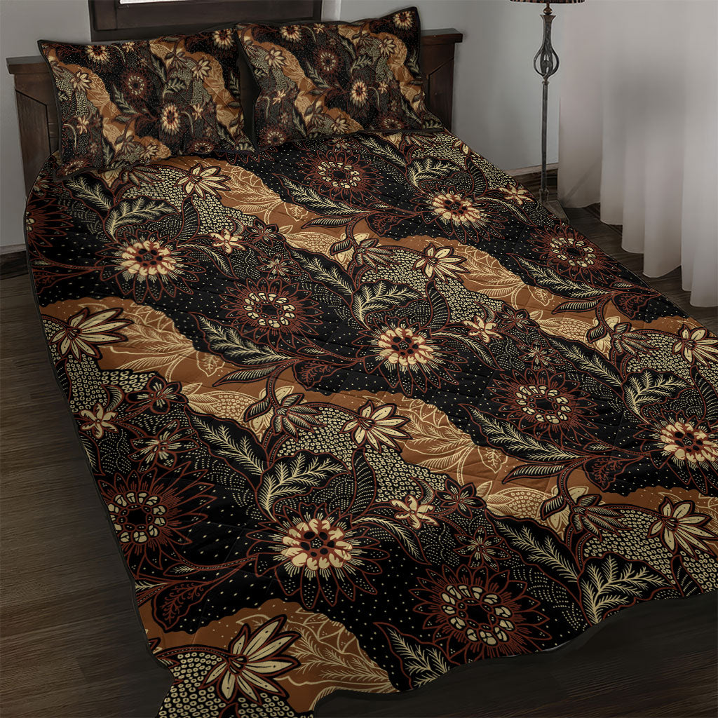 Batik Pedalaman Semen Lereng Style Quilt Bed Set Indonesian Traditional Pattern LT01 Black - Polynesian Pride