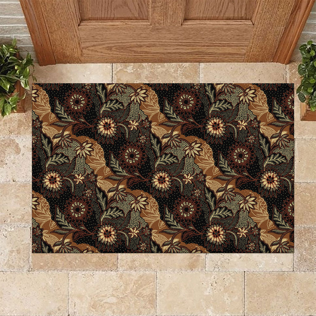 Batik Pedalaman Semen Lereng Style Rubber Doormat Indonesian Traditional Pattern LT01 Black - Polynesian Pride