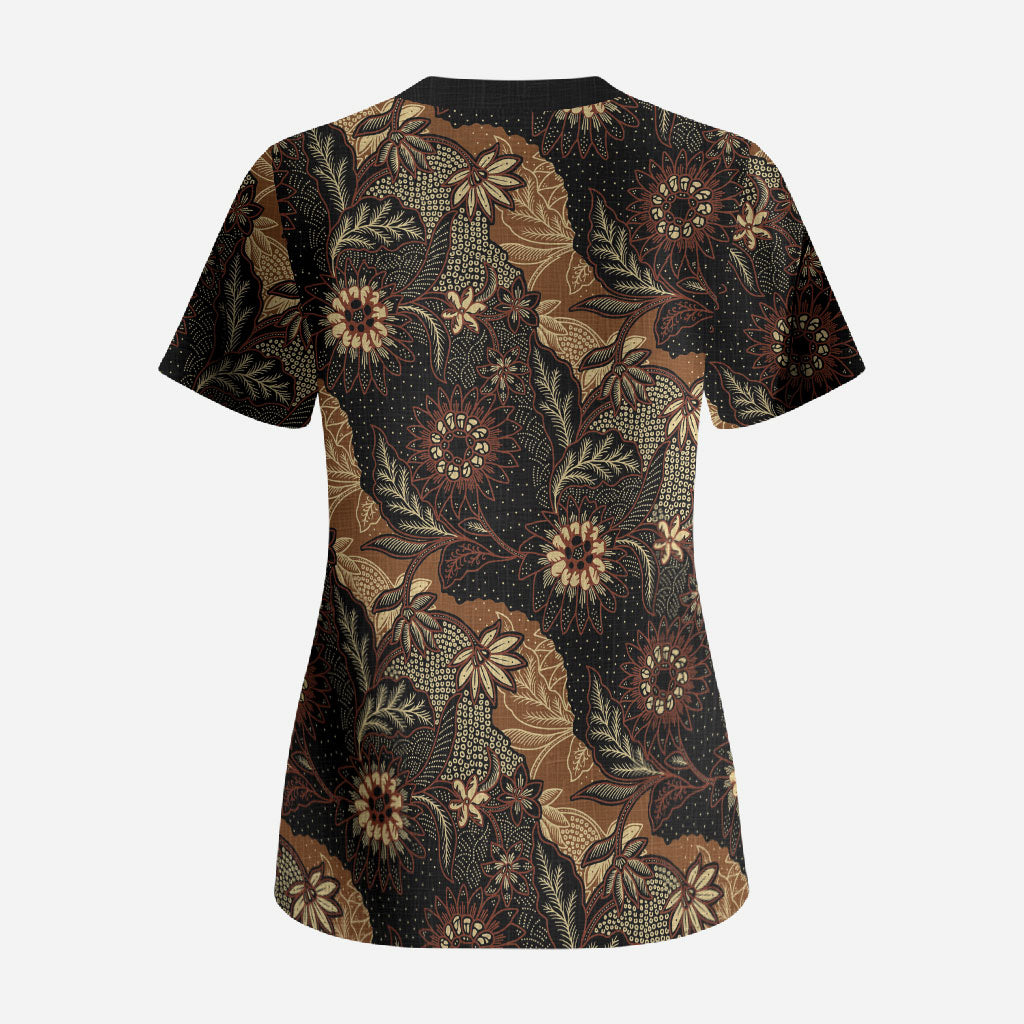 Batik Pedalaman Semen Lereng Style Scrub Top Indonesian Traditional Pattern LT01 - Polynesian Pride