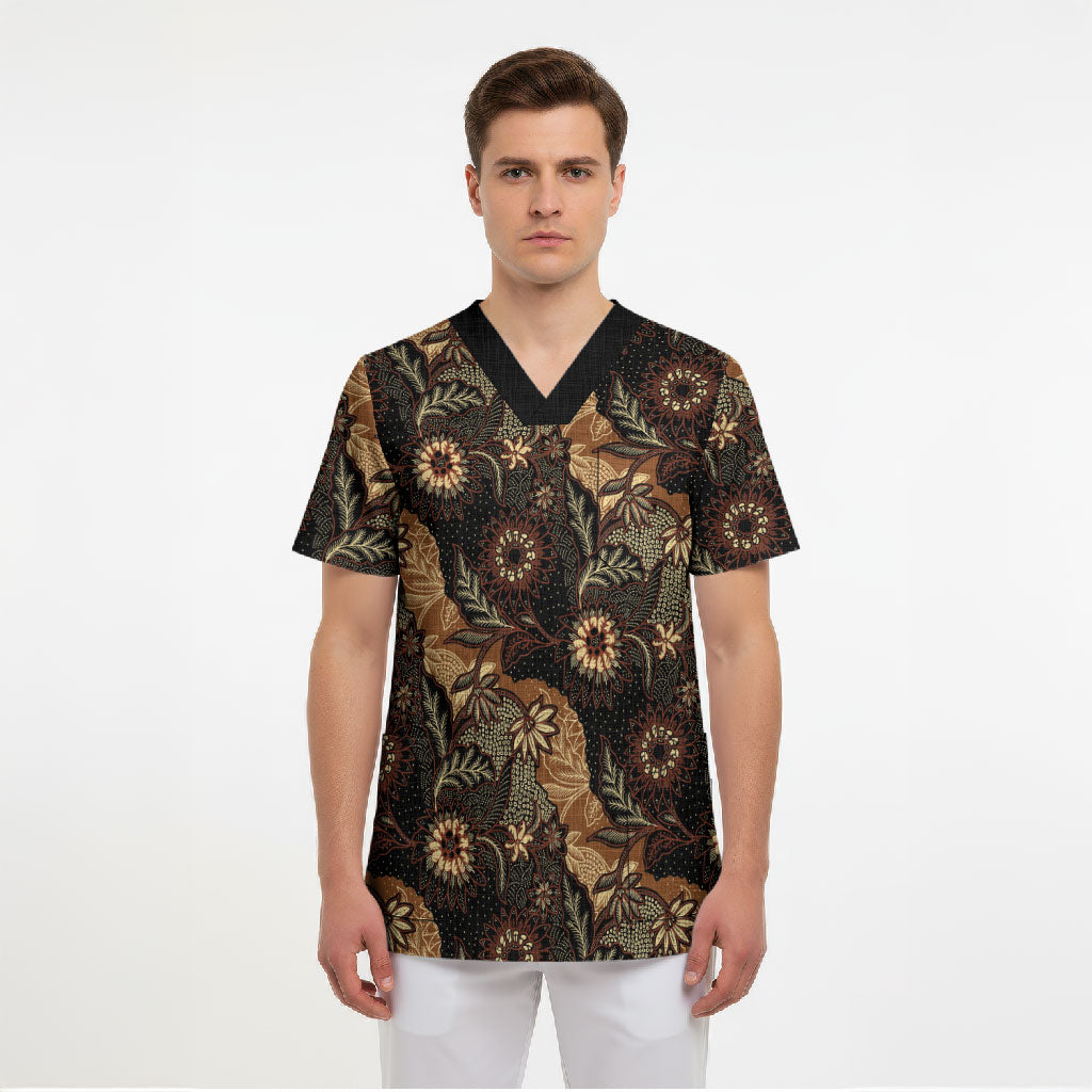 Batik Pedalaman Semen Lereng Style Scrub Top Indonesian Traditional Pattern LT01 - Polynesian Pride