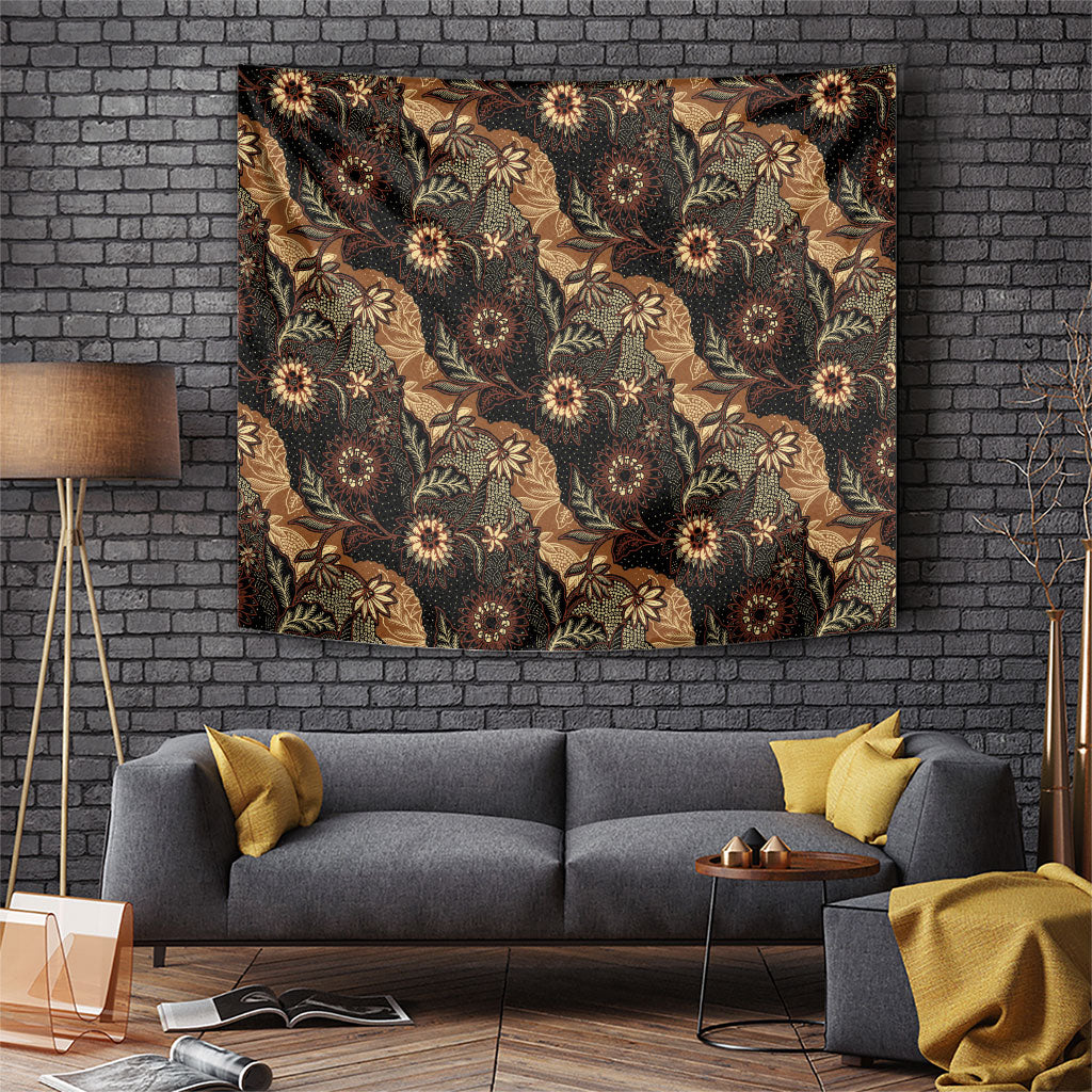 Batik Pedalaman Semen Lereng Style Tapestry Indonesian Traditional Pattern LT01 Black - Polynesian Pride