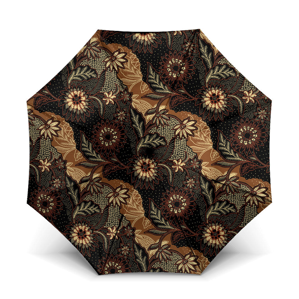 Batik Pedalaman Semen Lereng Style Umbrella Indonesian Traditional Pattern LT01 One Size Folded 11.42 inch Opened Diameter 37.4 inch Black - Polynesian Pride