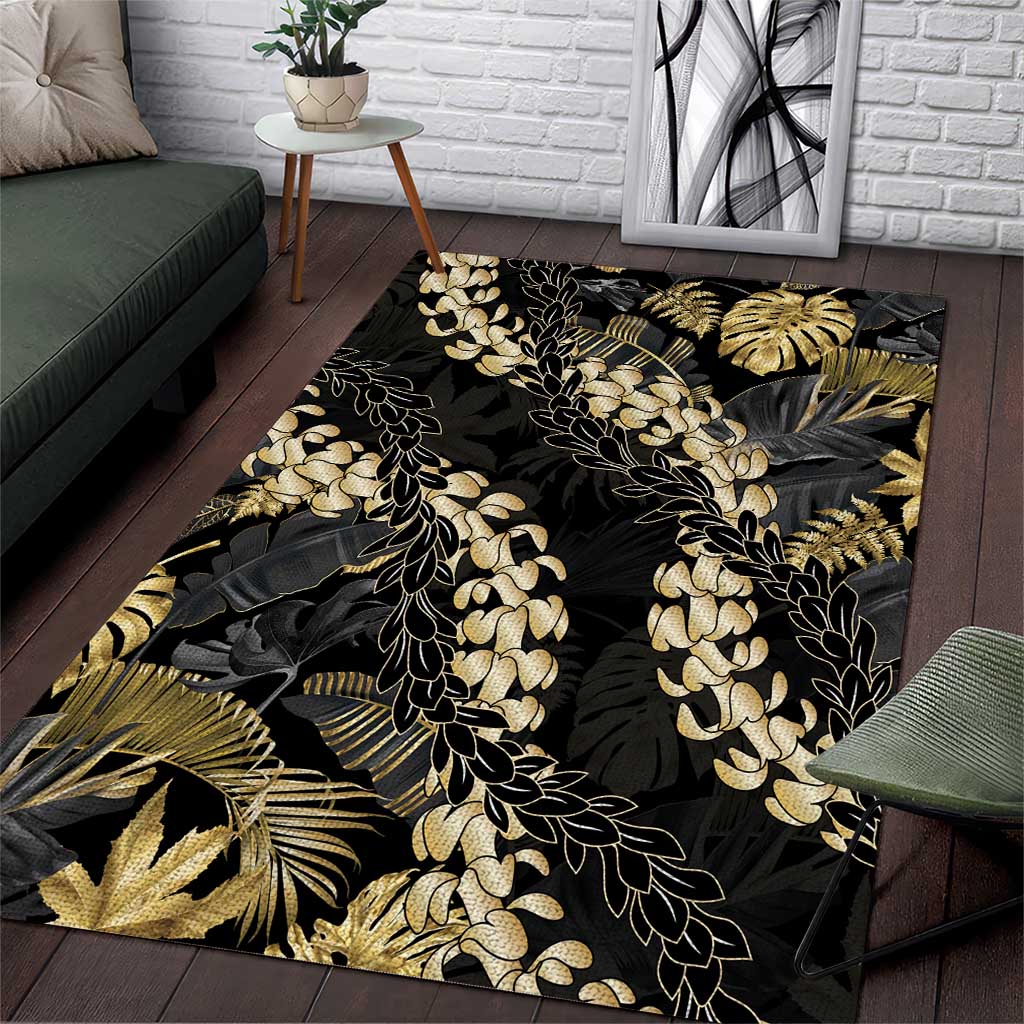 Gold Tropical Leaves Hawaii Mikioi Lei Area Rug Luxury Stylized LT01 Gold - Polynesian Pride
