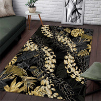 Gold Tropical Leaves Hawaii Mikioi Lei Area Rug Luxury Stylized LT01 Gold - Polynesian Pride
