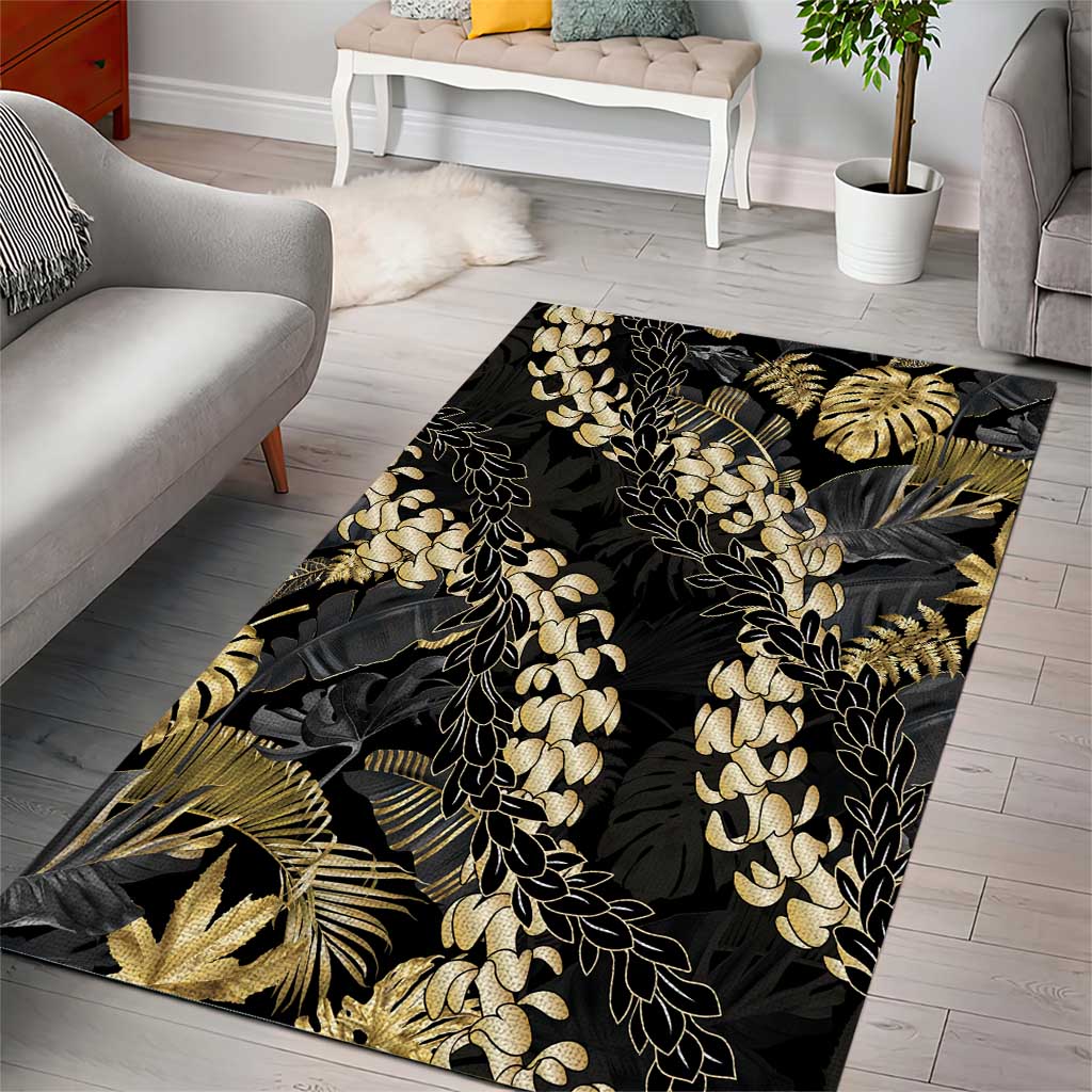 Gold Tropical Leaves Hawaii Mikioi Lei Area Rug Luxury Stylized LT01 - Polynesian Pride