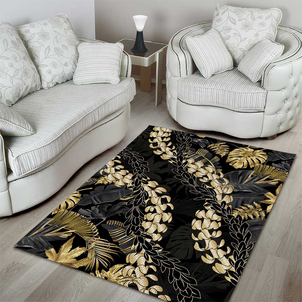 Gold Tropical Leaves Hawaii Mikioi Lei Area Rug Luxury Stylized LT01 - Polynesian Pride