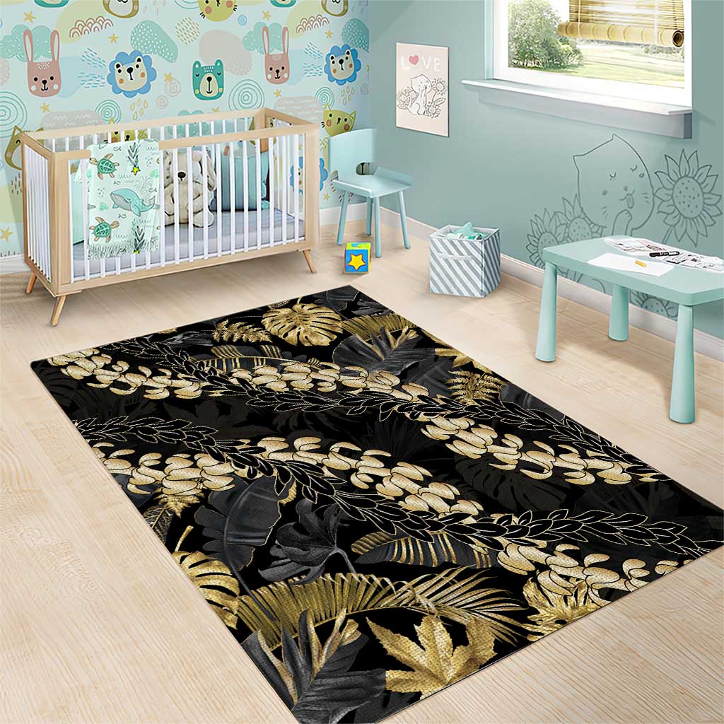 Gold Tropical Leaves Hawaii Mikioi Lei Area Rug Luxury Stylized LT01 - Polynesian Pride