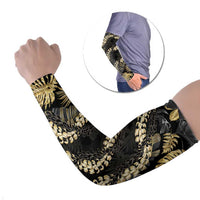 Gold Tropical Leaves Hawaii Mikioi Lei Arm Sleeves Luxury Stylized LT01 Set of 2 Gold - Polynesian Pride