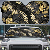 Gold Tropical Leaves Hawaii Mikioi Lei Auto Sun Shade Luxury Stylized LT01 Gold - Polynesian Pride