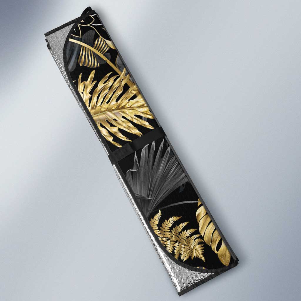 Gold Tropical Leaves Hawaii Mikioi Lei Auto Sun Shade Luxury Stylized LT01 - Polynesian Pride