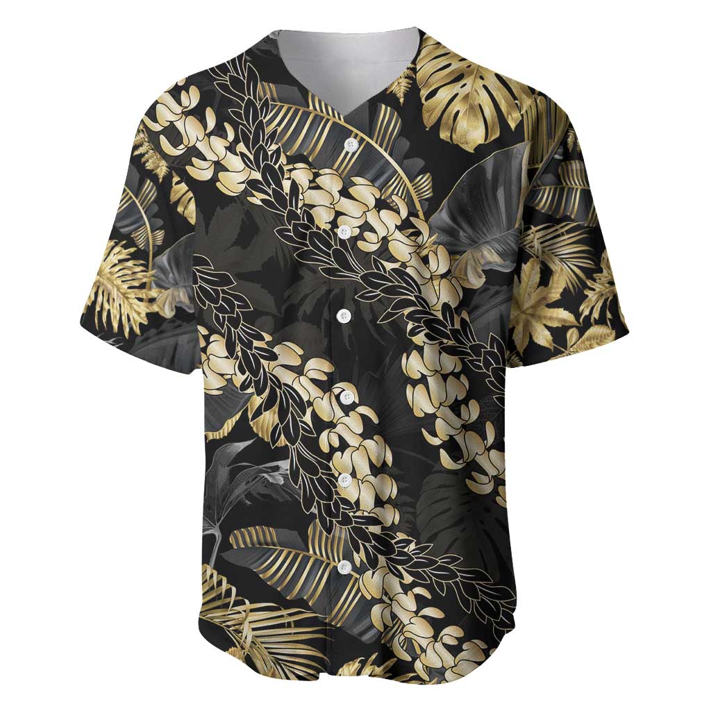 Gold Tropical Leaves Hawaii Mikioi Lei Baseball Jersey Luxury Stylized LT01 Gold - Polynesian Pride