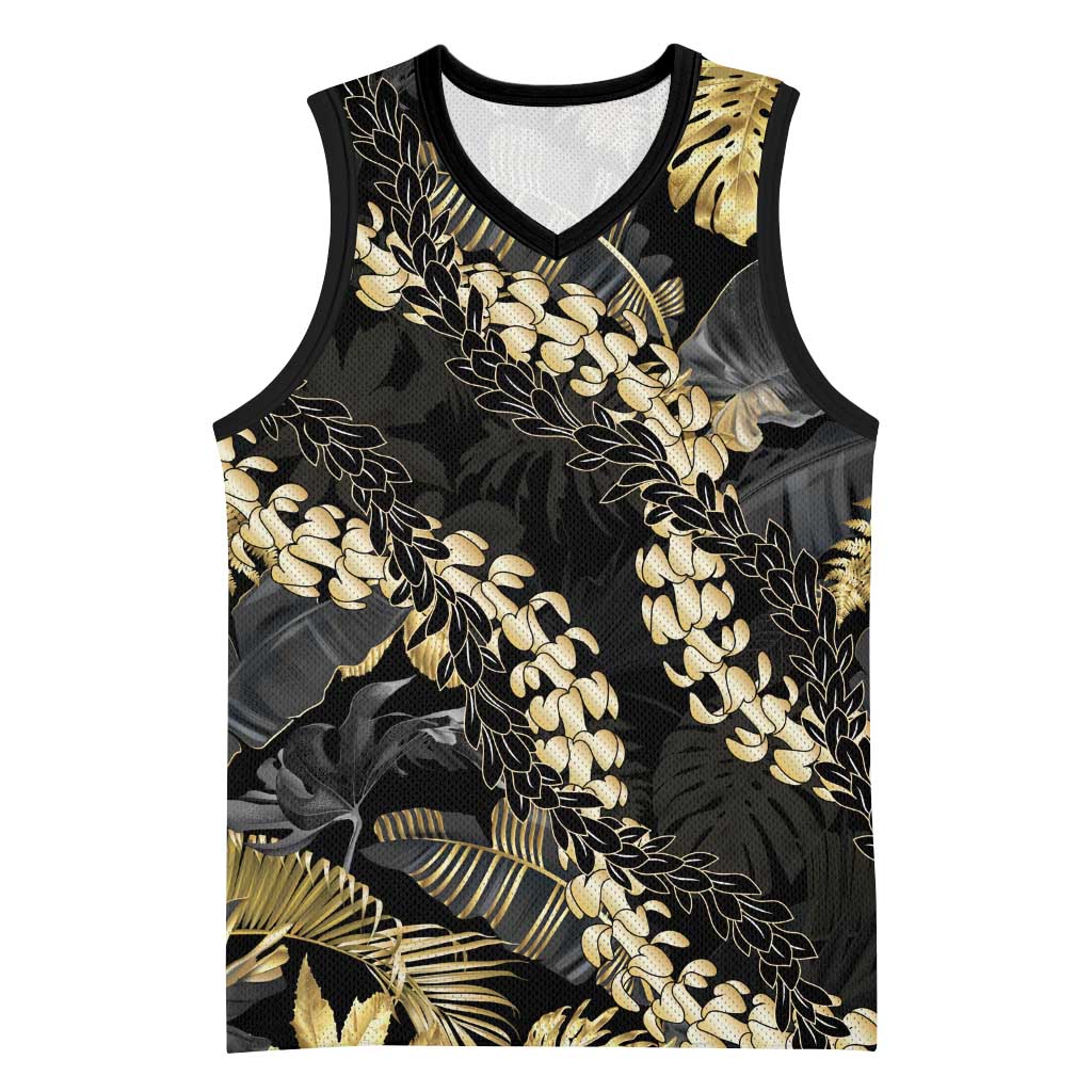 Gold Tropical Leaves Hawaii Mikioi Lei Basketball Jersey Luxury Stylized LT01 Unisex Gold - Polynesian Pride