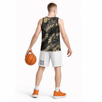 Gold Tropical Leaves Hawaii Mikioi Lei Basketball Jersey Luxury Stylized LT01 - Polynesian Pride