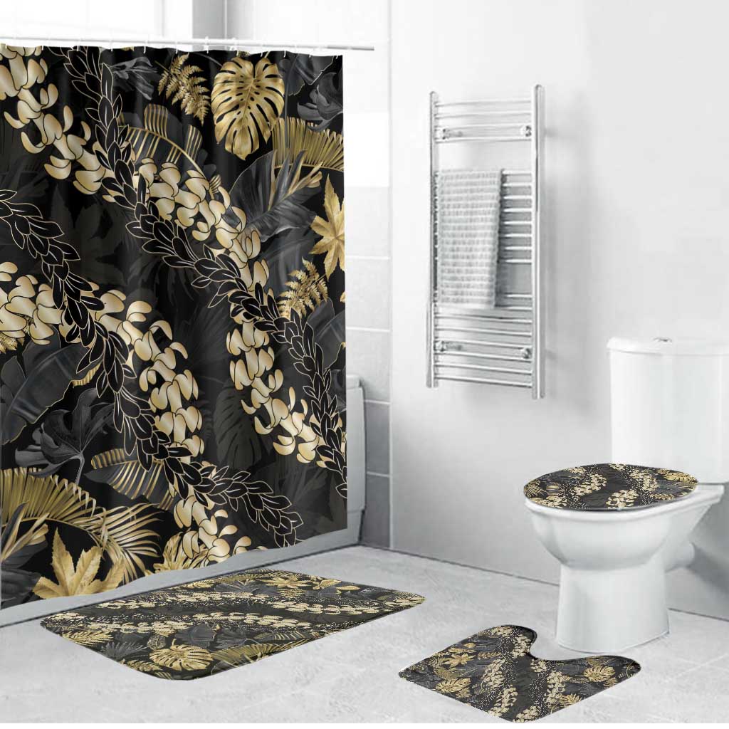 Gold Tropical Leaves Hawaii Mikioi Lei Bathroom Set Luxury Stylized LT01 Bathroom Set (4 pcs) Gold - Polynesian Pride