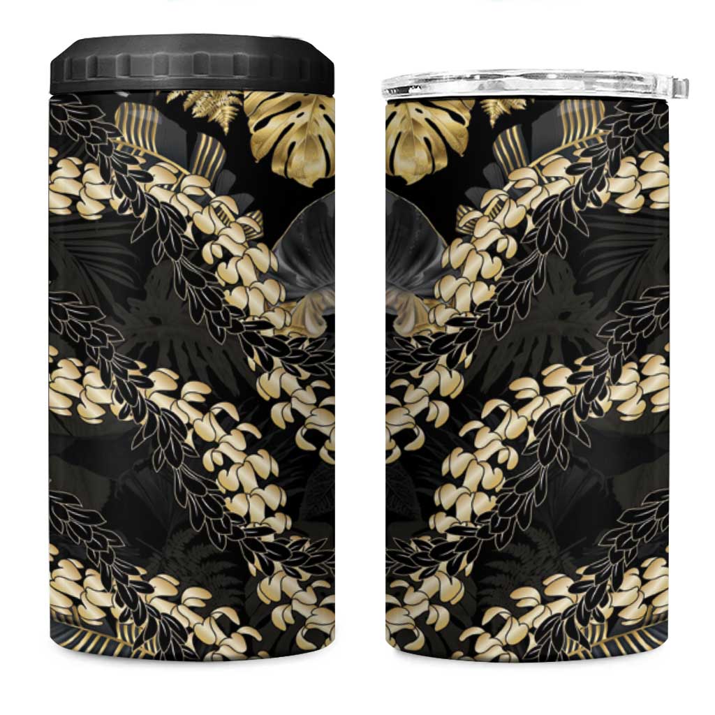 Gold Tropical Leaves Hawaii Mikioi Lei 4 in 1 Can Cooler Tumbler Luxury Stylized LT01 One Size: 16 oz Gold - Polynesian Pride