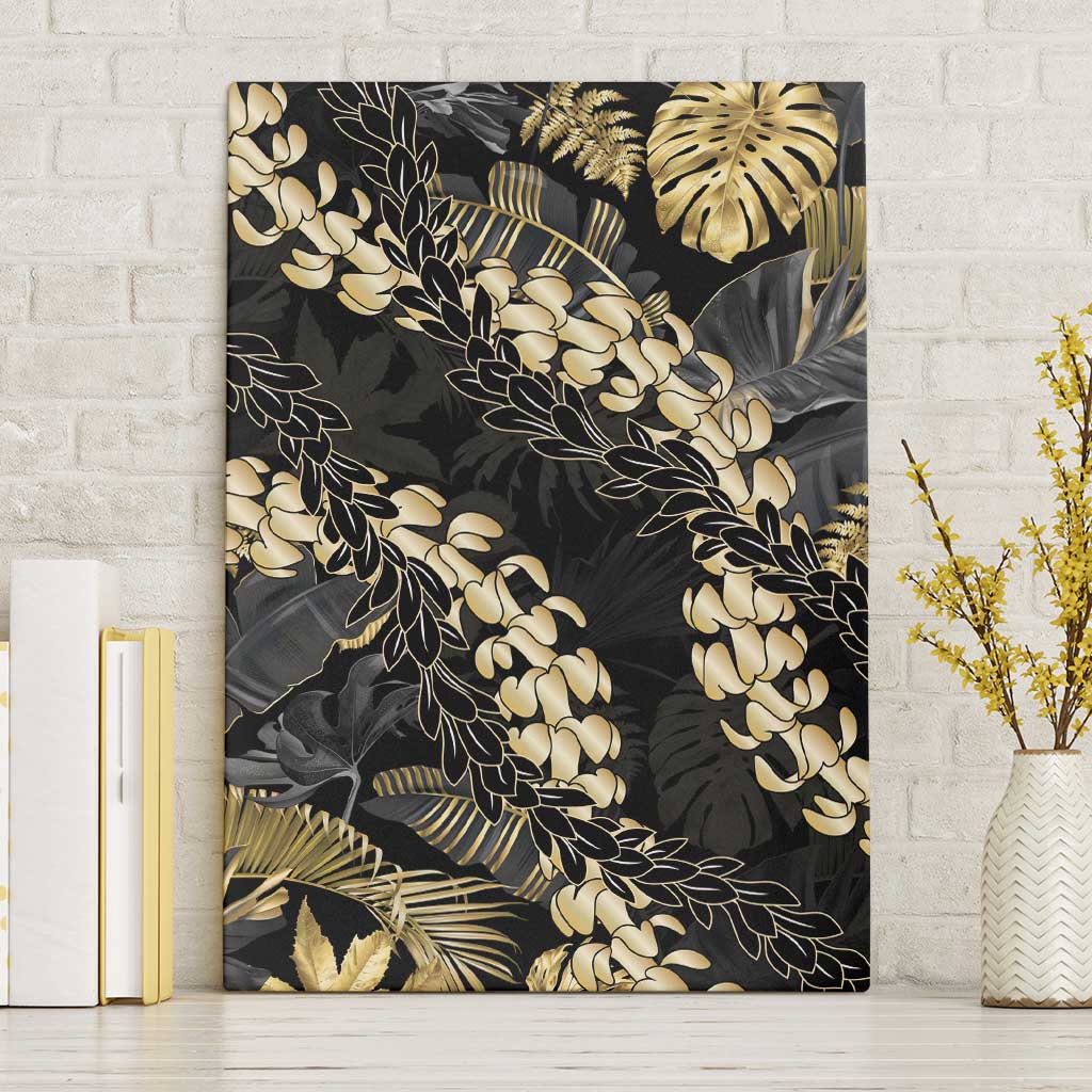 Gold Tropical Leaves Hawaii Mikioi Lei Canvas Wall Art Luxury Stylized LT01 Without Frame Gold - Polynesian Pride