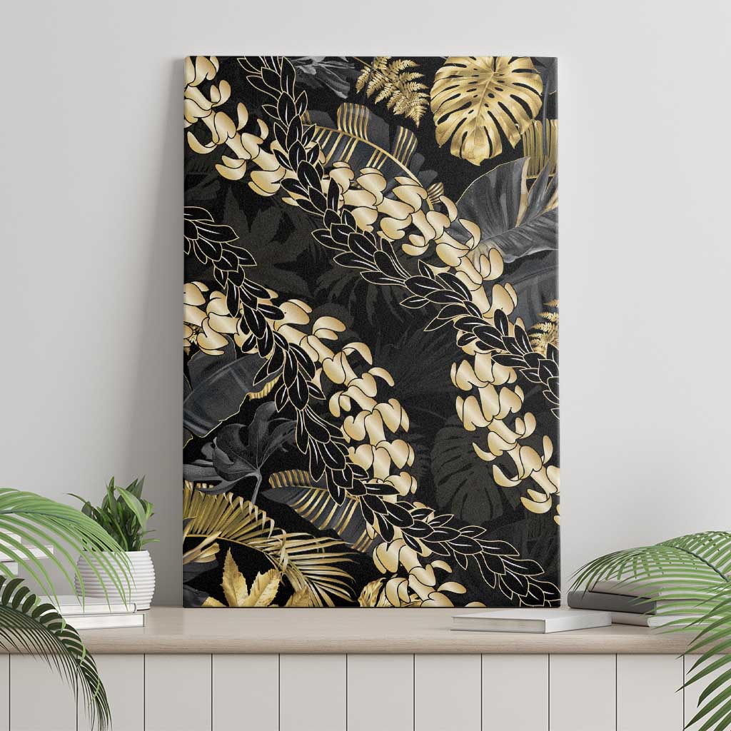Gold Tropical Leaves Hawaii Mikioi Lei Canvas Wall Art Luxury Stylized LT01 - Polynesian Pride
