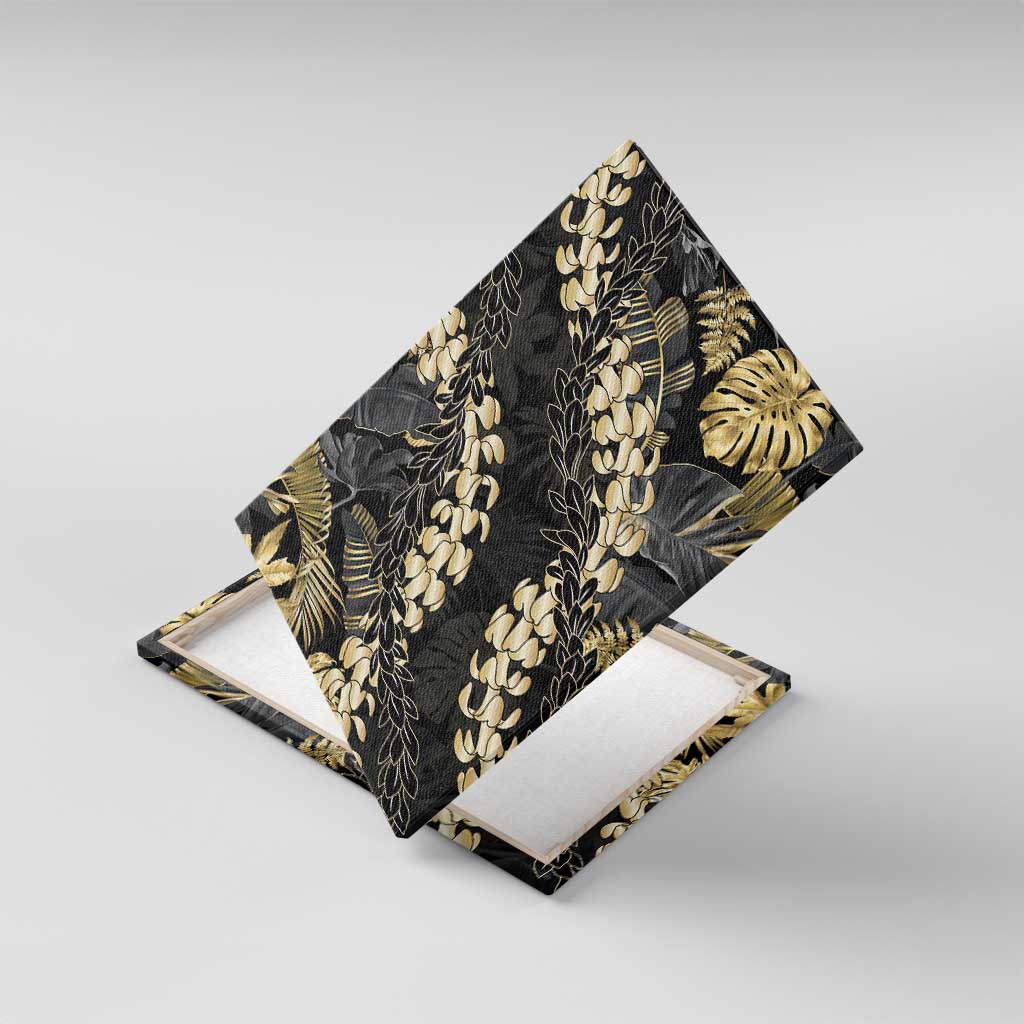 Gold Tropical Leaves Hawaii Mikioi Lei Canvas Wall Art Luxury Stylized LT01 With Frame Gold - Polynesian Pride