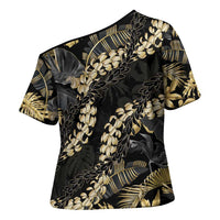 Gold Tropical Leaves Hawaii Mikioi Lei Cross Shoulder Shirt Luxury Stylized LT01 - Polynesian Pride