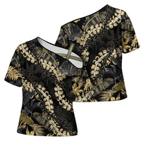 Gold Tropical Leaves Hawaii Mikioi Lei Cross Shoulder Shirt Luxury Stylized LT01 - Polynesian Pride