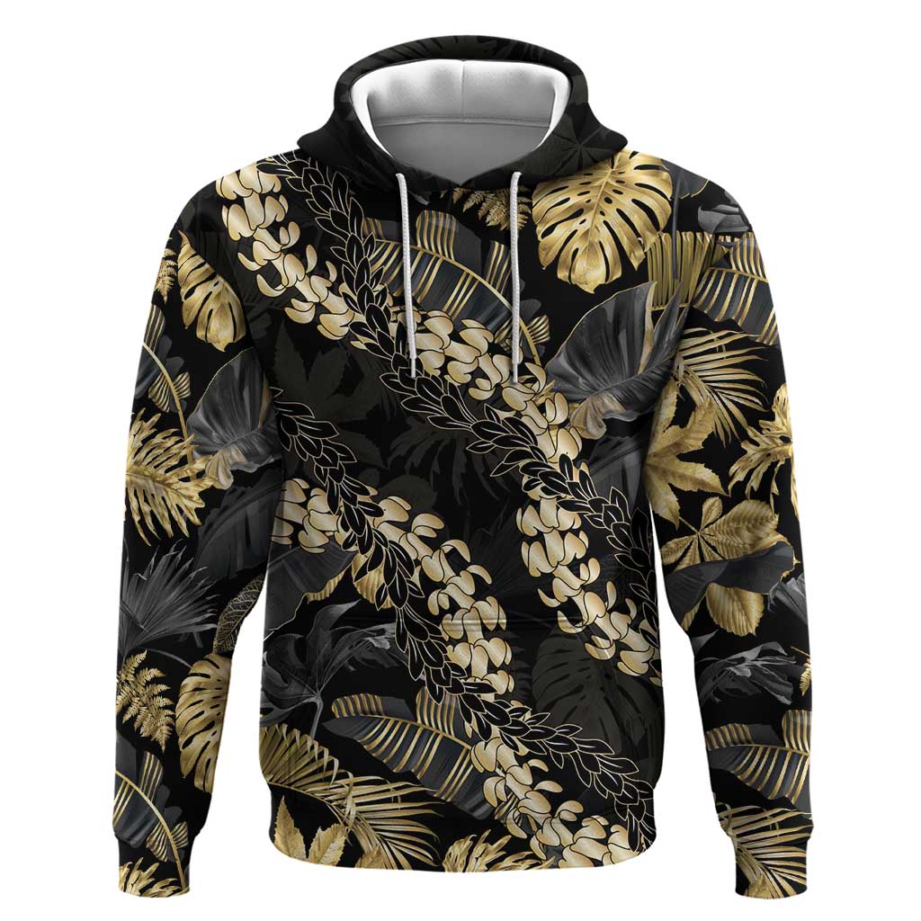 Gold Tropical Leaves Hawaii Mikioi Lei Hoodie Luxury Stylized LT01 Pullover Hoodie Gold - Polynesian Pride