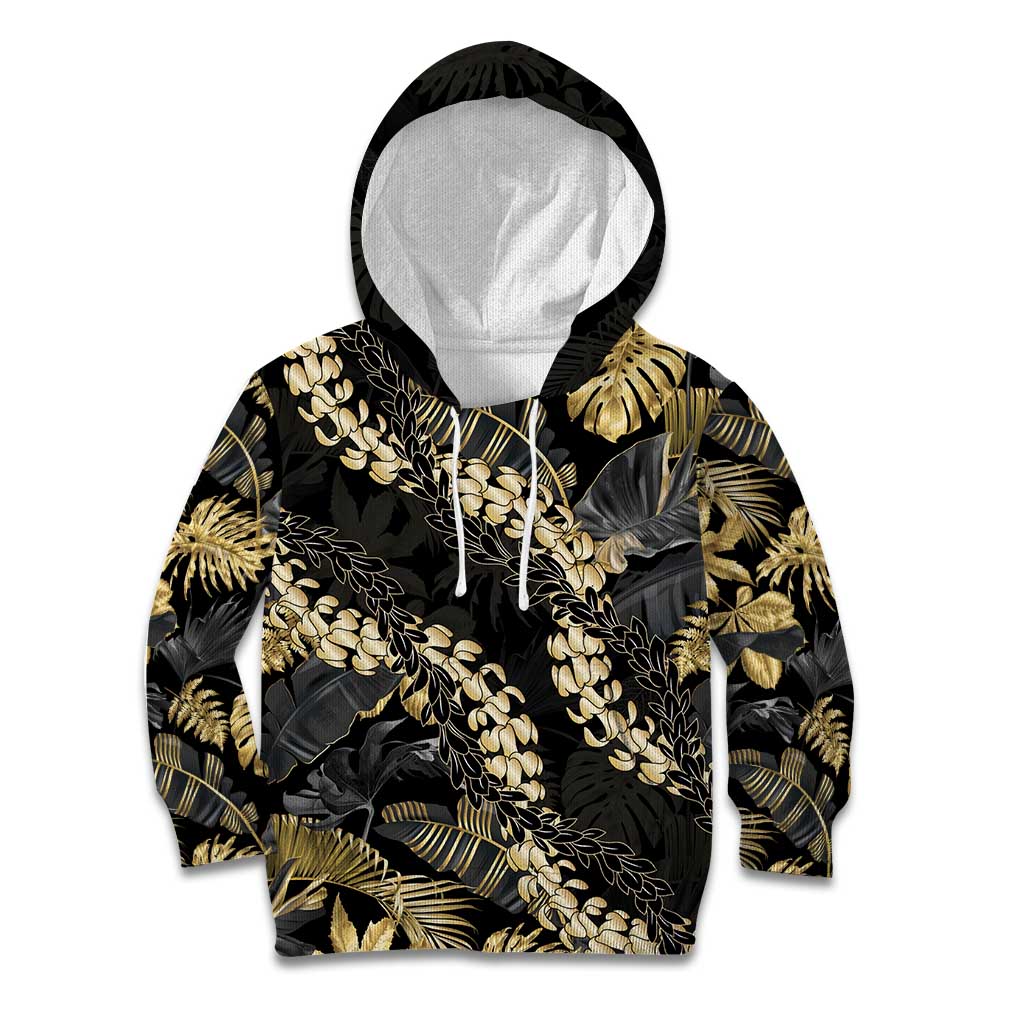 Gold Tropical Leaves Hawaii Mikioi Lei Kid Hoodie Luxury Stylized LT01 Hoodie Gold - Polynesian Pride